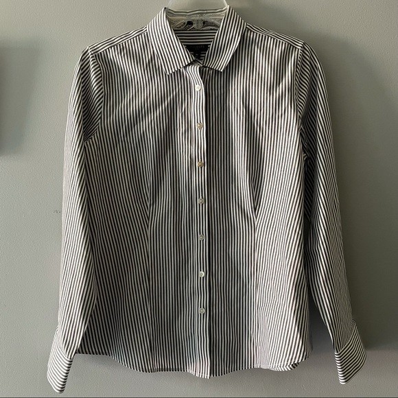 Striped Talbots Long Sleeve Button-Up 8 Petite - Picture 3 of 4